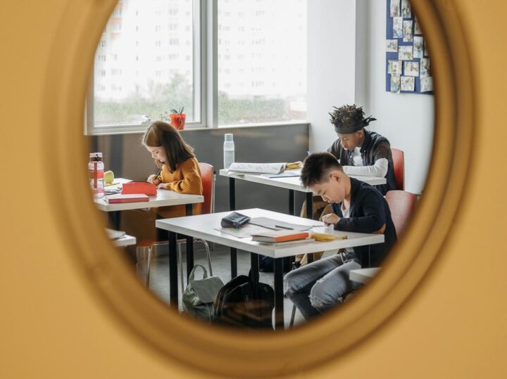 Kids at school taking an exam