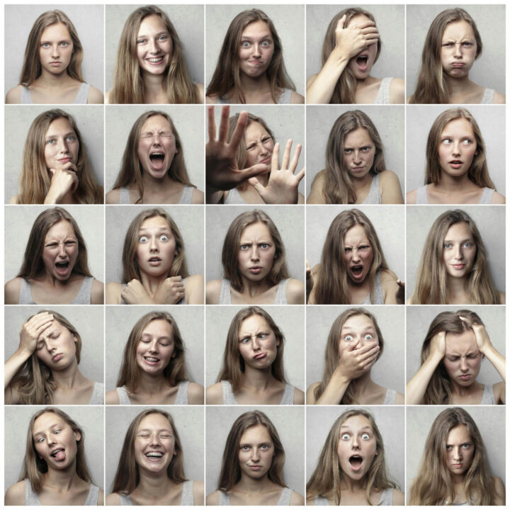 Diferentes expressões de uma variedade de emoções
